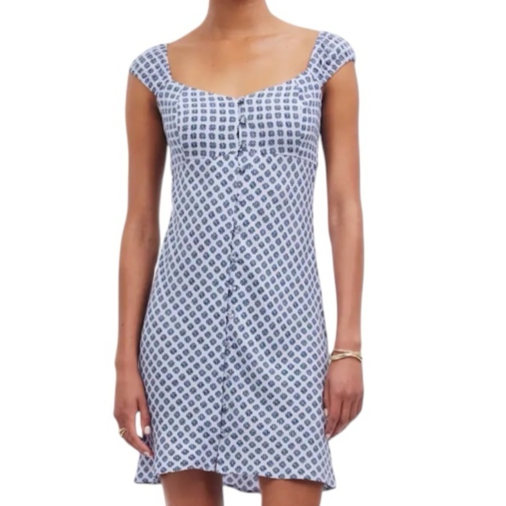 NWT MADEWELL Cap Sleeve Sweetheart Neckline Button Down Mini Dress Size Small